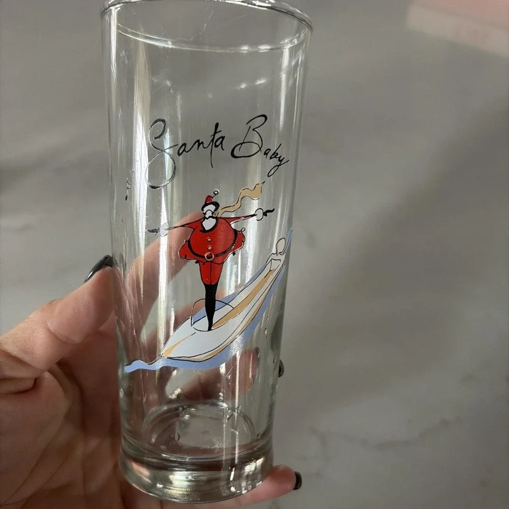 Pottery Barn Santa Baby Tall Drinking Glasses Set of 8 Retired Christmas Barewar